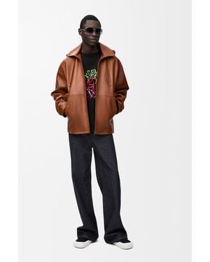 Loewe Leather Hooded Jacket - Brown