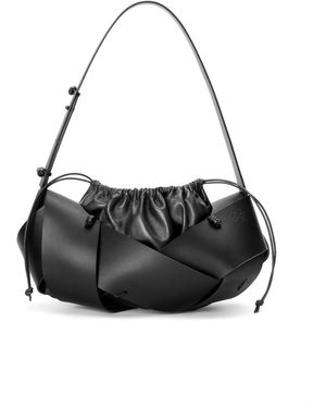 Loewe Interlaced Hobo Bag In Calfskin - Black