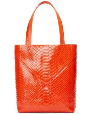 Loewe Large Puzzle Fold Tote In Patent Python - Orange