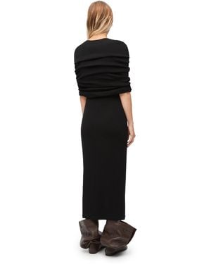 Loewe Cotton Ruched Cape Maxi Dress - Black