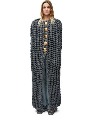 Loewe Long Cape In Wool - Blue