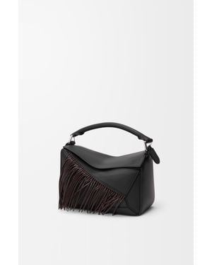 Loewe Bolso Puzzle Fringe Pequeño En Piel De Cuero Clásica Mujer - Negro