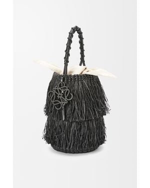 Loewe Bolso Frayed Bucket En Rafia Y Piel De Cuero Mujer - Negro