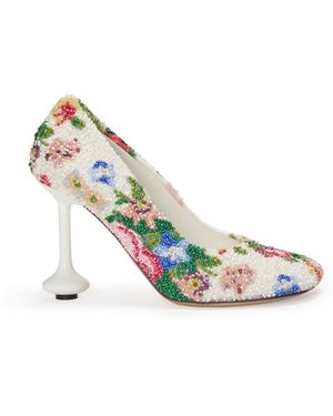 Loewe Toy Pump In Beaded Embroidered Canvas - White