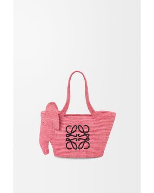 Loewe Luxury Small Elephant Basket Bag In Raffia - Pink