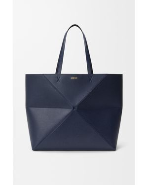 Loewe Large Horizontal Puzzle Fold Tote - Blue