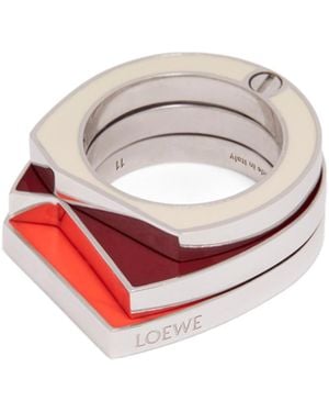 Loewe Luxury Stacked Pivot Ring In Sterling Silver And Enamel - Black