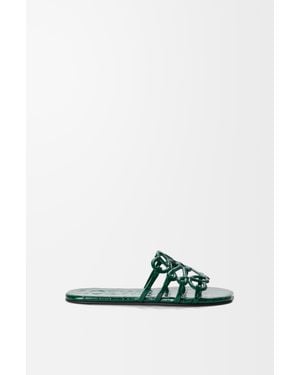 Loewe Sandalia Petal Anagram En Piel De Cuero Con Grabado De Cocodrilo Mujer - Verde