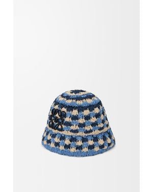Loewe Gorro De Pescador Con Parche De Crochet En Rafia Y Piel De Cuerosize Hombre - Azul