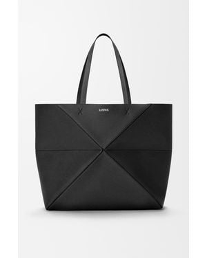 Loewe Large Horizontal Puzzle Fold Tote - Black