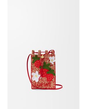 Loewe Bolso Strawberry Con Cordón En Piel De Cuero Clásica Y Rafia Mujer - Rojo