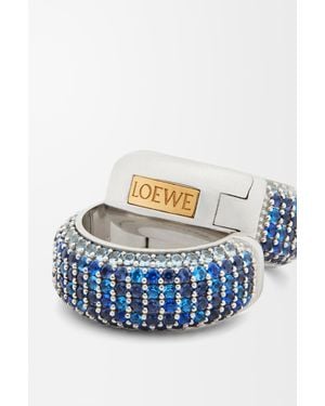 Loewe Luxury Pavé Hoop Earrings In Sterling Silver And Crystals For - Blue