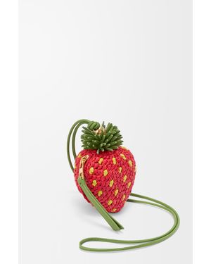 Loewe Monedero Strawberry En Rafia Y Piel De Cuero Clásica Mujer - Blanco