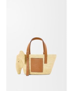 Loewe Luxury Small Elephant Basket In Raffia And Calfskin - Multicolour