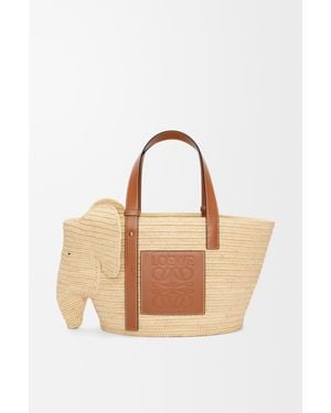 Loewe Luxury Elephant Basket In Raffia And Calfskin - Multicolour
