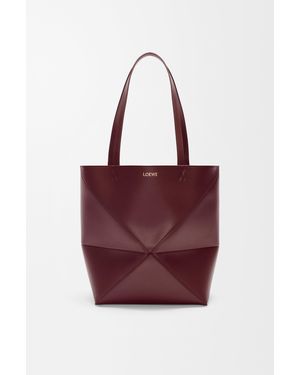 Loewe Luxury Mini Puzzle Fold Tote In Shiny Calfskin - Red