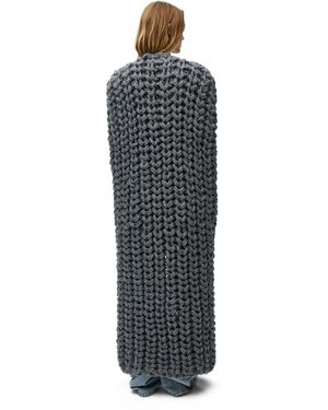 Loewe Long Cape In Wool - Blue