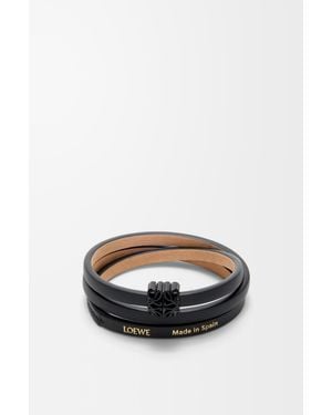 Loewe Pulsera Trenzada Anagram Bombé En Piel De Cuero Mujer - Negro