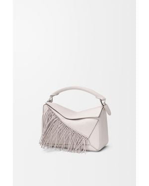 Loewe Bolso Puzzle Fringe Pequeño En Piel De Cuero Clásica Mujer - Blanco