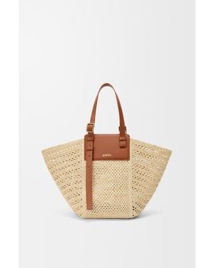 Loewe Bolso Hammock Cabas Mediano En Rafia Y Piel De Cuero Mujer - Multicolor
