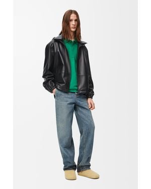 Loewe Luxury Hooded Jacket In Nappa Lambskin - Blue