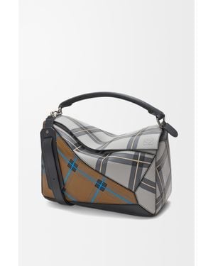 Loewe Bolso Puzzle Grande Con Intarsia A Cuadros Hombre - Azul