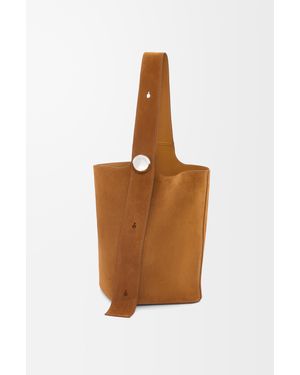Loewe Large Pebble Bucket Bag In Suede Calfskin - Brown