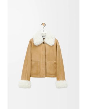 Loewe Shearling-Trim Patch-Pocket Leather Jacket - Natural