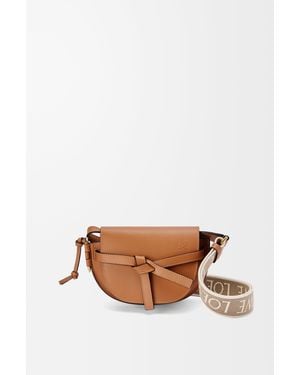 Loewe Luxury Mini Gate Dual Bag In Soft Calfskin And Jacquard For - White