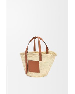 Loewe Large Basket Bag In Palm Leaf And Calfskin - Multicolor