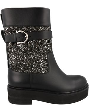 Ferragamo Ean Glitter Ankle Boots - Black