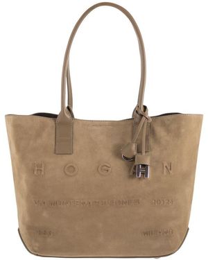 Hogan Suede Tote Bag With Embossed Logo - Brown