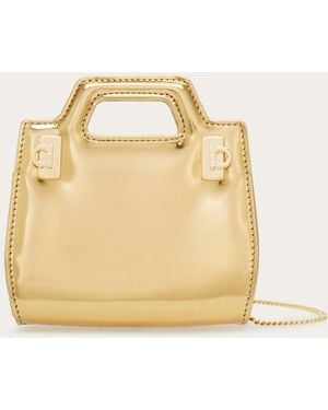 Ferragamo Wanda Micro Bag, Metallic Calfskin - Natural
