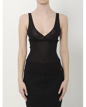 Saint Laurent Cassandre Ribbed Silk Jersey Tank Top - Black