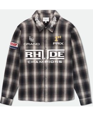 Rhude Multi Plaid Racing Flannel Shirt - Gray