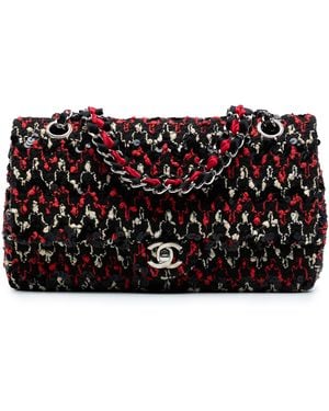 CHANEL Medium Classic Tweed Sequins Double Flap - Black