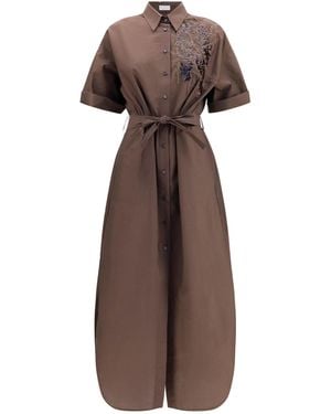 Brunello Cucinelli Sequined Shirt Dress - Brown