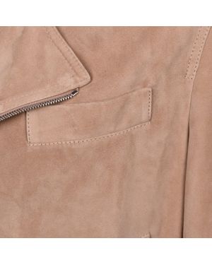 Brunello Cucinelli Tobacco Suede Biker Jacket - Natural