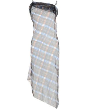 Ferragamo Organza Plaid-Check Midi Dress - Gray