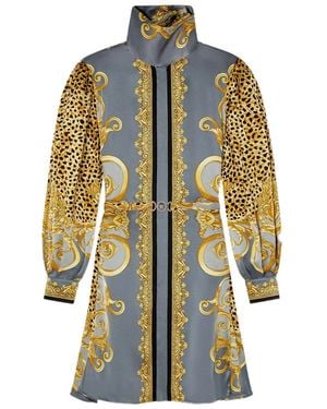 Versace Dress Cheetah Foulard On Silk Crepe Satin Lw - Blue