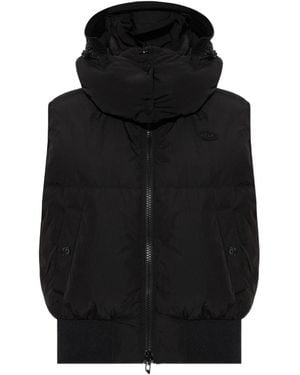 DIESEL Down Vest With Drawstring Hood, Zip Front & Button Pockets - Black