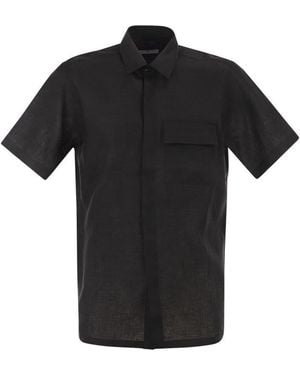 PT Torino Short-Sleeved Linen Shirt - Black