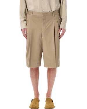 Ami Paris Cotton Wide Bermuda Shorts - Natural