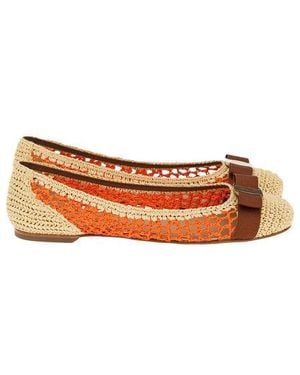 Ferragamo Woven Raffia Varina Ballet Flats - Orange