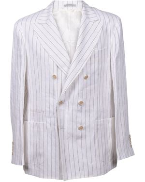 Brunello Cucinelli Linen Double Breasted Blazer - Blue