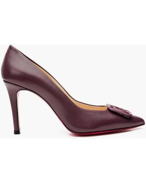 Vinci Leather Shoes The Maneadero Dark Leather Pump Fuchsia Sole Shoe - Purple