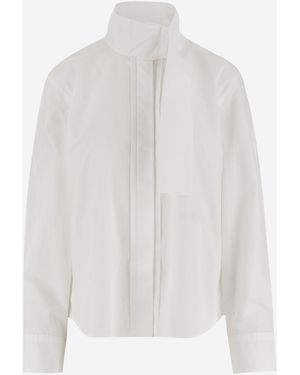 Patou High Collar Cotton Ascot Shirt - White