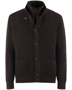 Fay Wool Cardigan With Removable Padded Gilet - Black