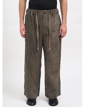 Ziggy Chen Pantalone A Righe Con Coulisse - Brown