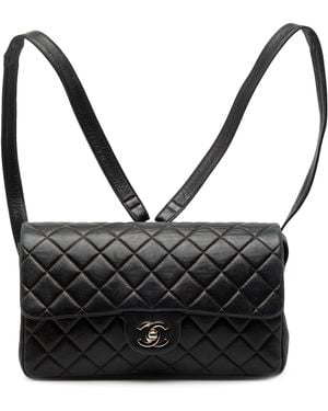 CHANEL Medium Quilted Lambskin Flap Backpack - Black